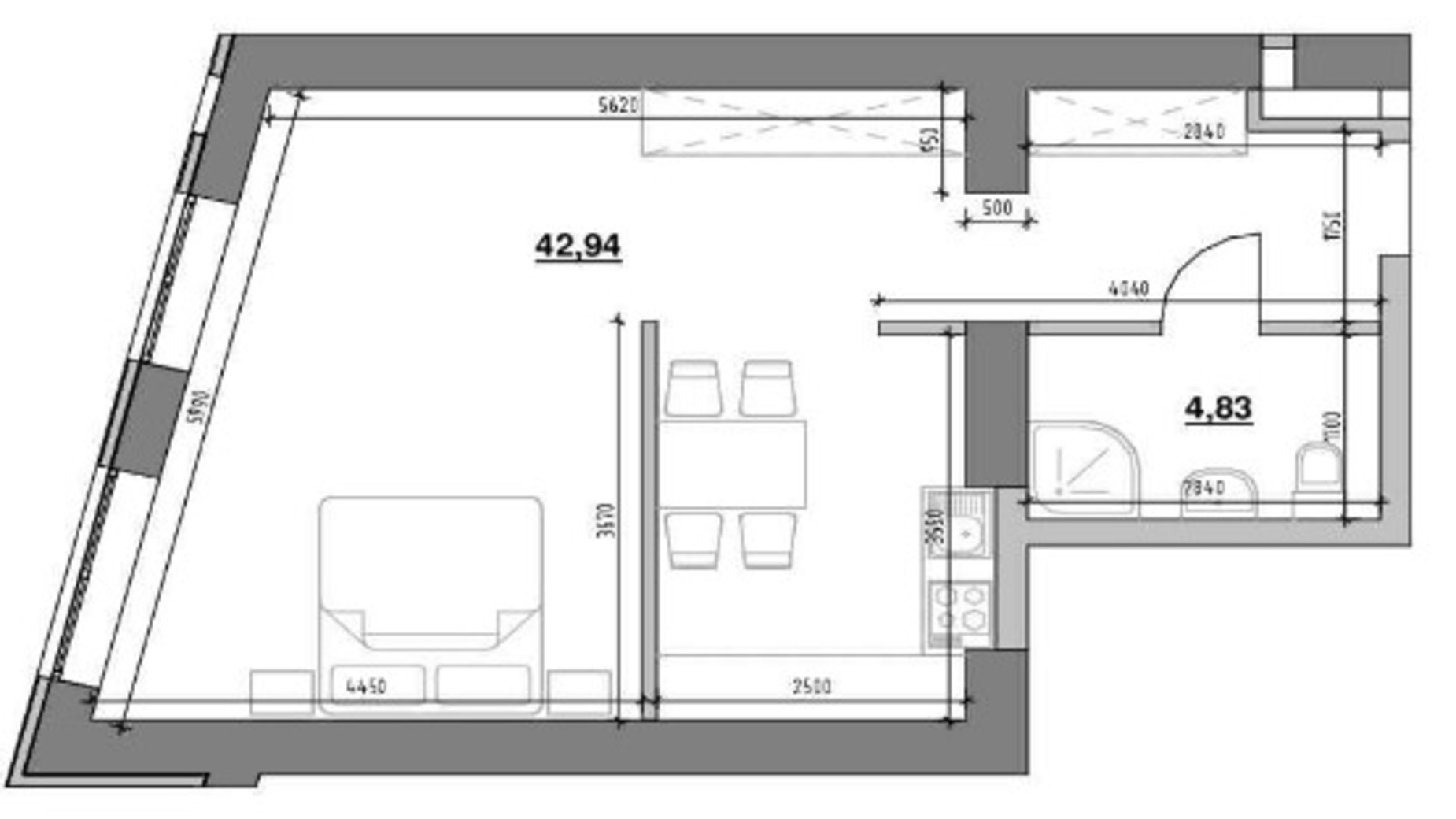 Планировка 1-комнатной квартиры в ЖК Шенген 47.77 м², фото 430515