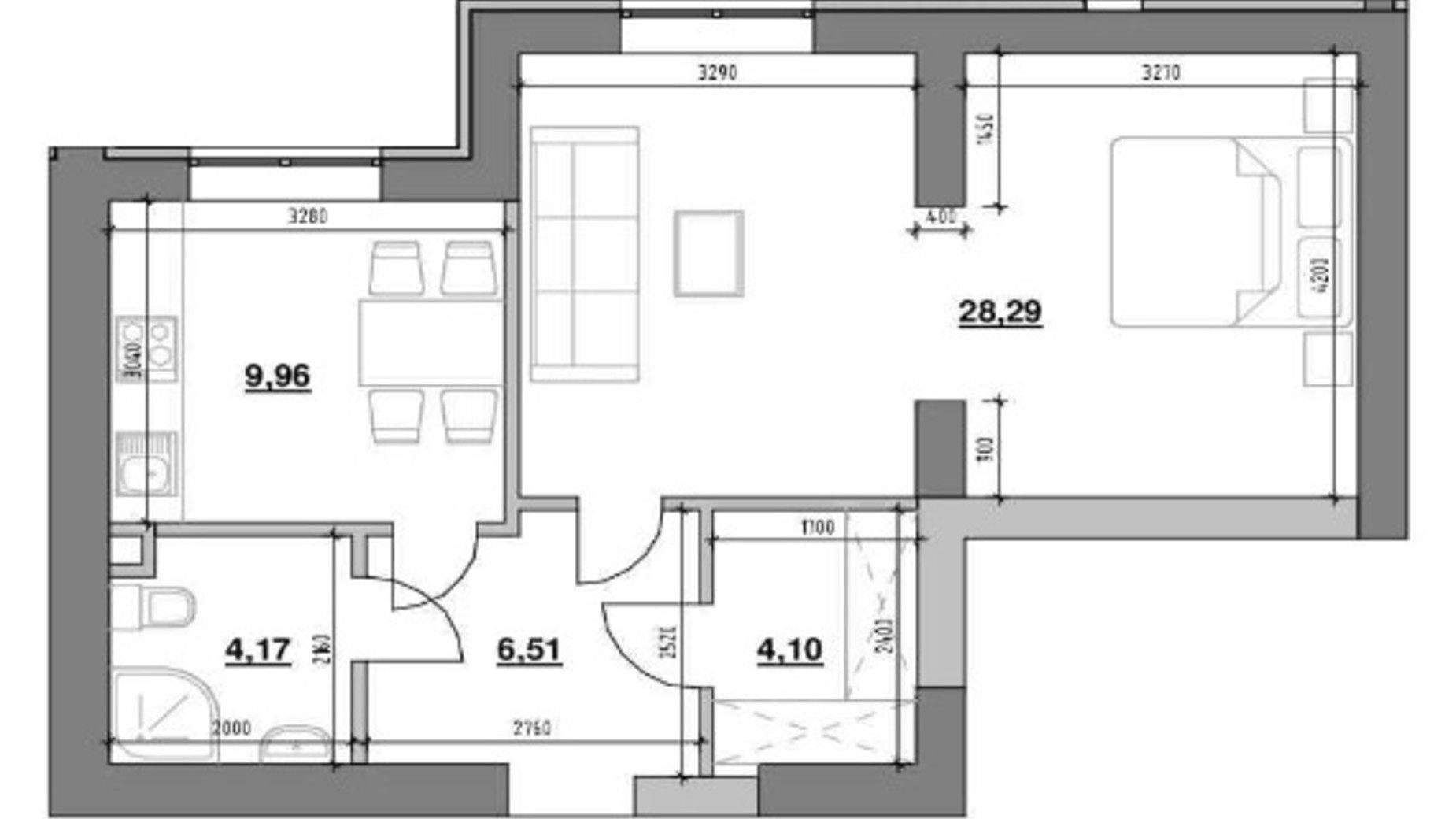 Планировка 1-комнатной квартиры в ЖК Шенген 53.03 м², фото 430577