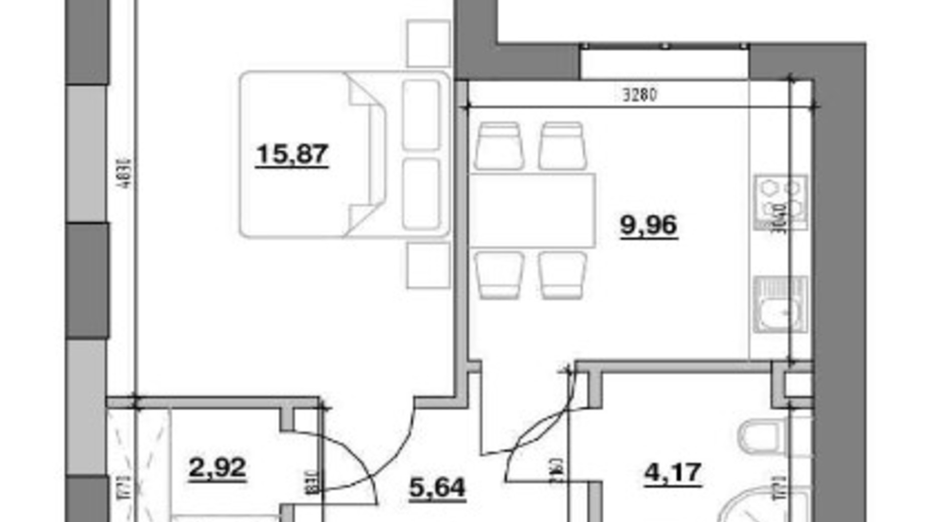 Планування 1-кімнатної квартири в ЖК Шенген 38.56 м², фото 430578