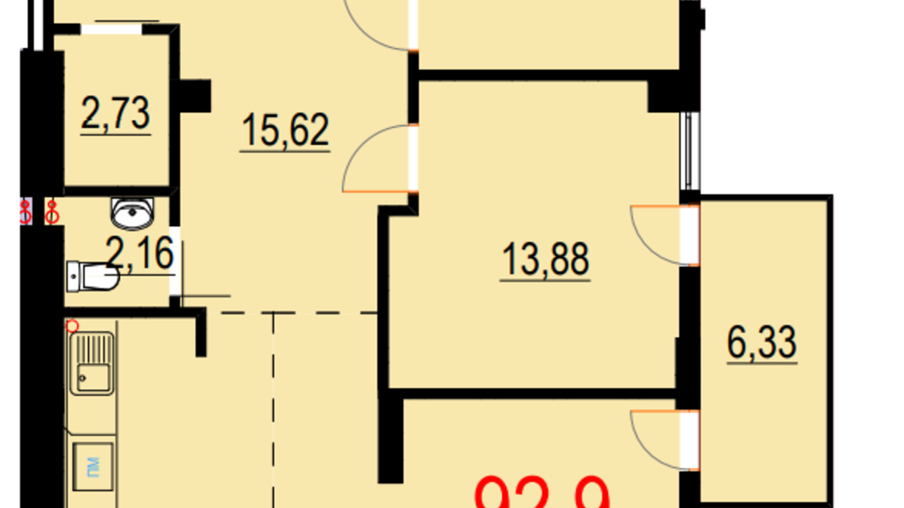 Планування 3-кімнатної квартири в ЖК Бульвар Європейський 92.9 м², фото 430848