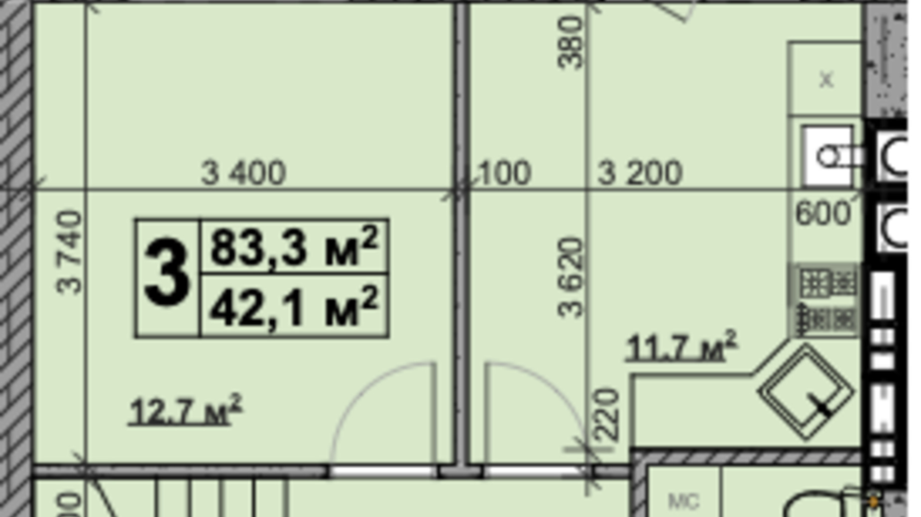 Планировка много­уровневой квартиры в ЖК Vilar 83.3 м², фото 431548