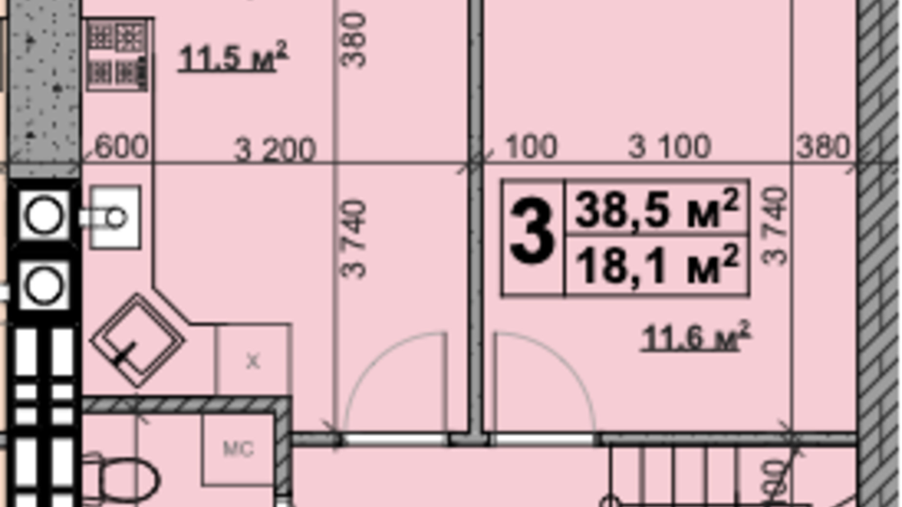 Планировка много­уровневой квартиры в ЖК Vilar 77 м², фото 431549