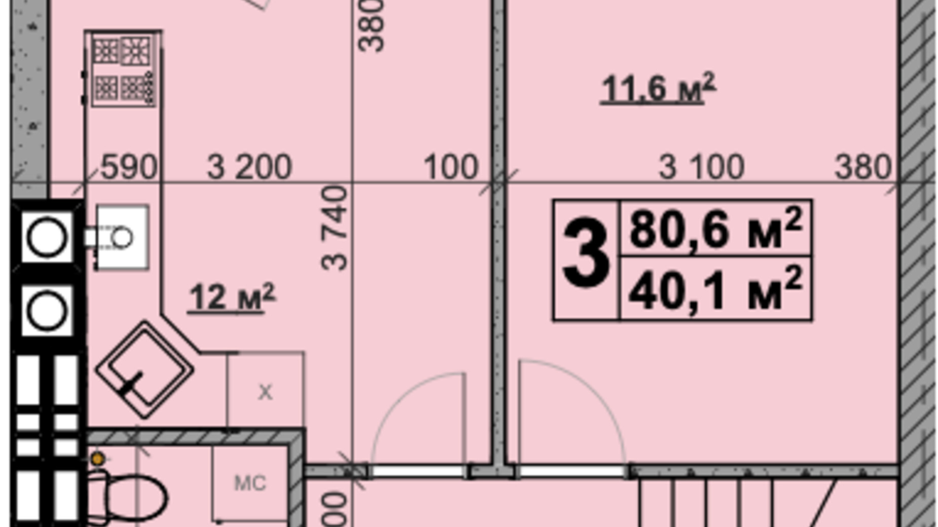 Планування багато­рівневої квартири в ЖК Vilar 80.6 м², фото 431600