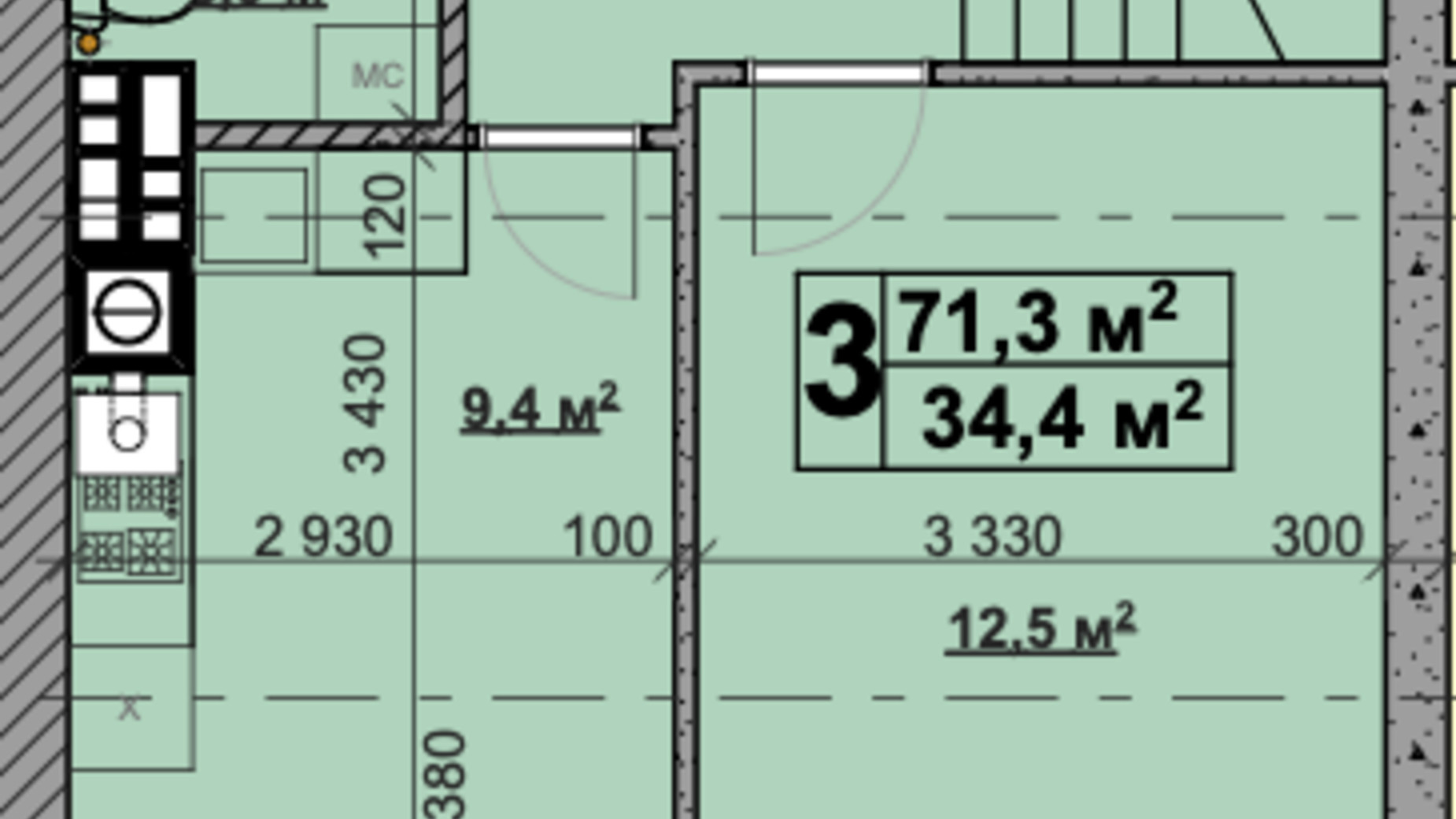 Планування багато­рівневої квартири в ЖК Vilar 71.3 м², фото 431601