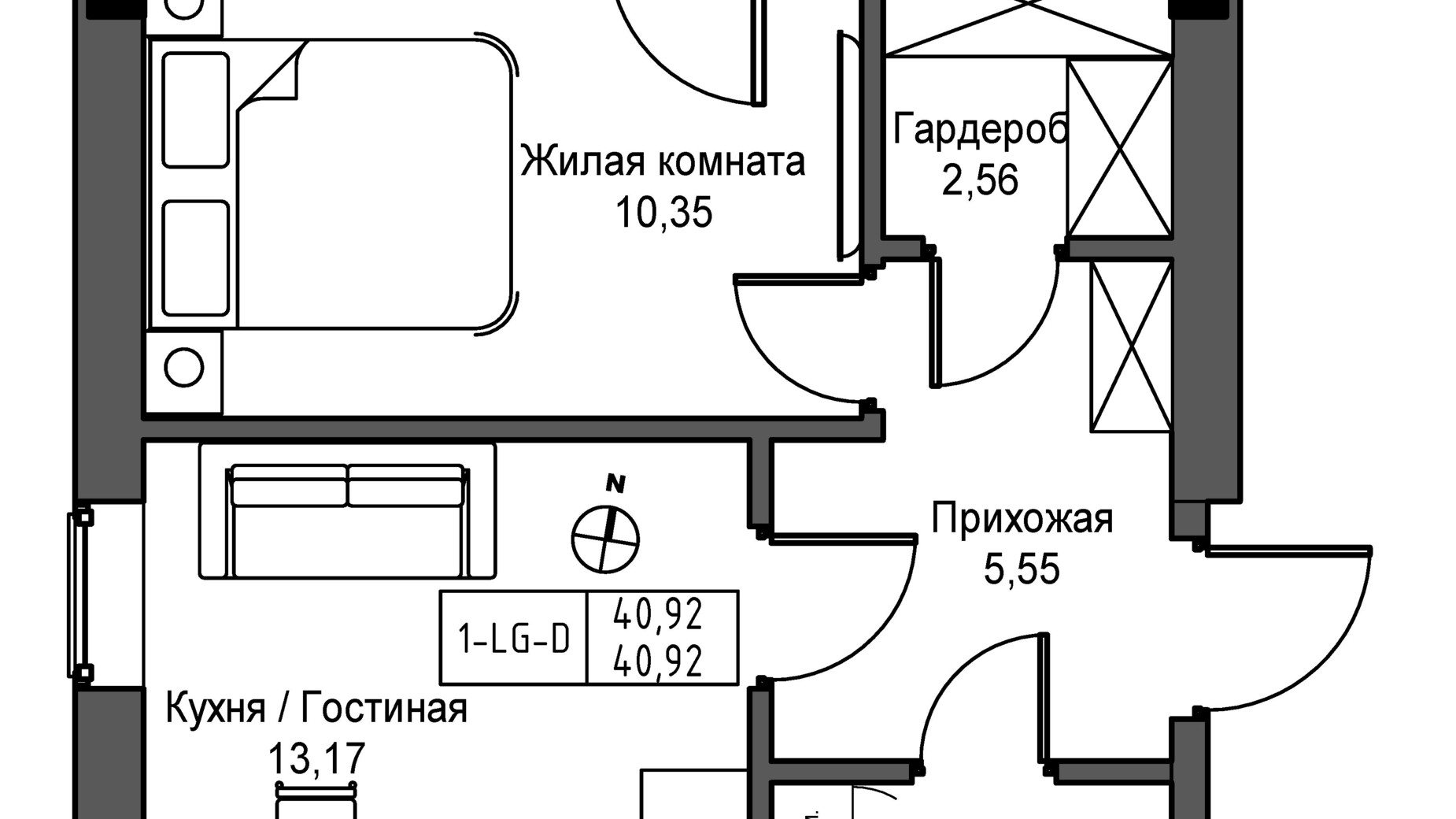 Планировка 1-комнатной квартиры в ЖК Artville 40.92 м², фото 431705