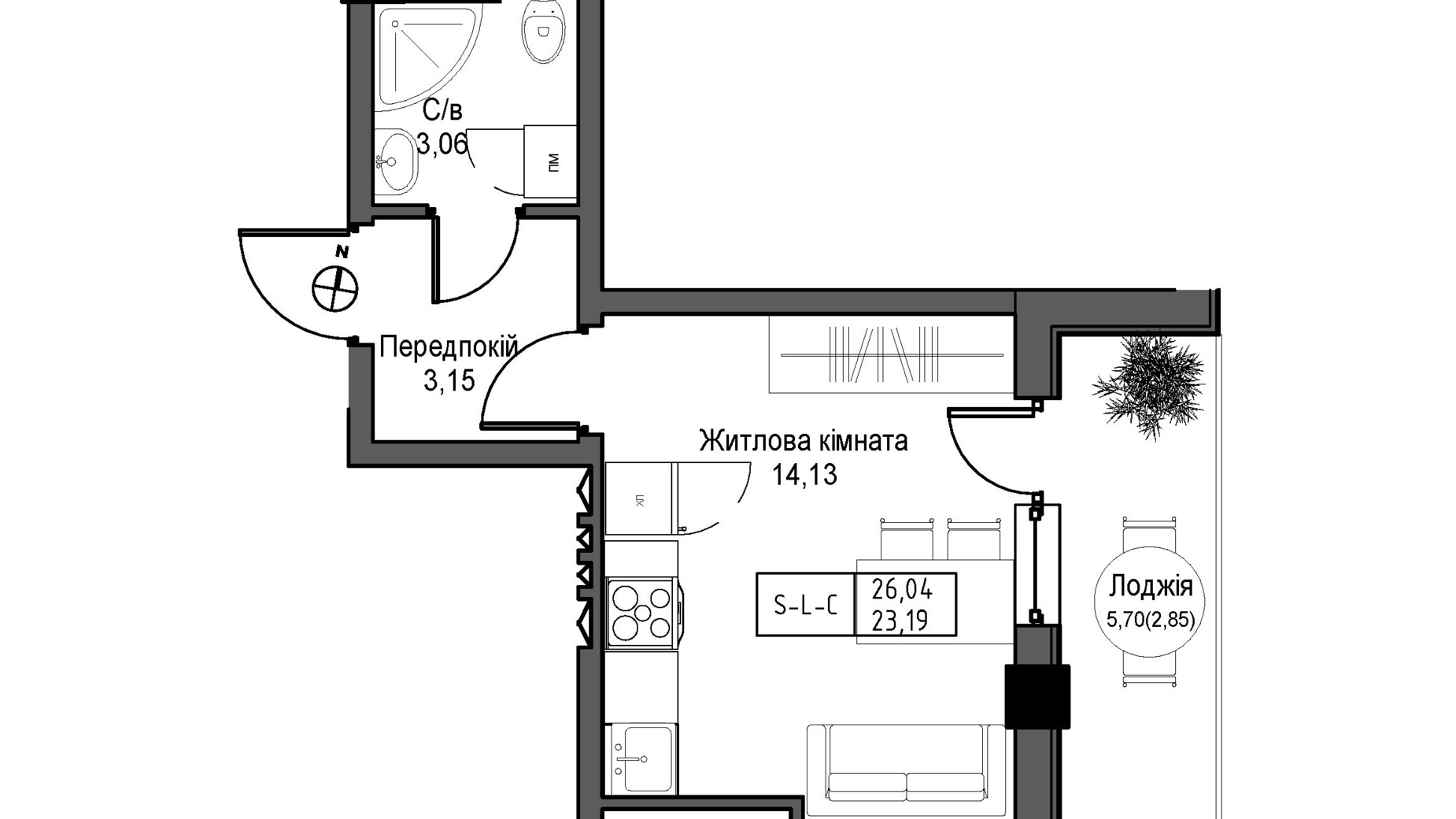 Планування смарт квартири в ЖК Artville 26.03 м², фото 431728