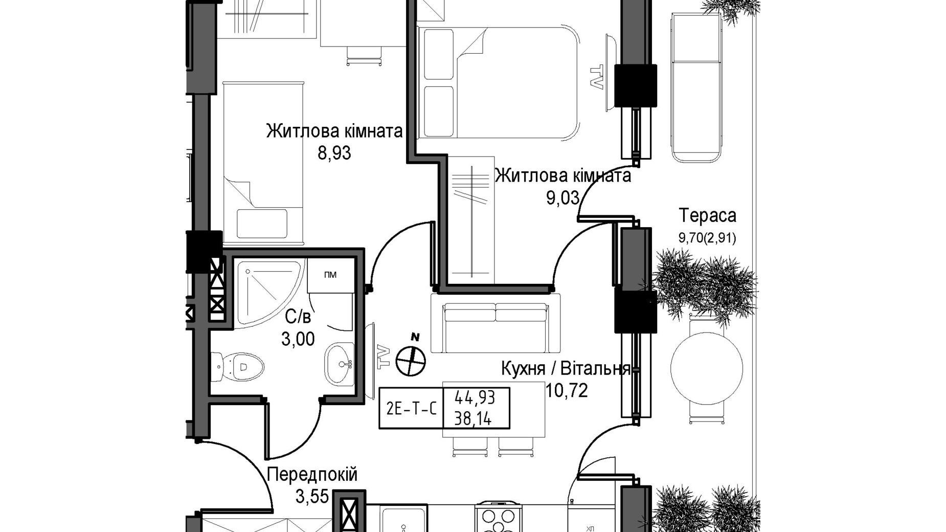 Планировка 1-комнатной квартиры в ЖК Artville 38.14 м², фото 431735