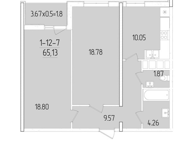 ЖК Kadorr City: планировка 2-комнатной квартиры 65.13 м²