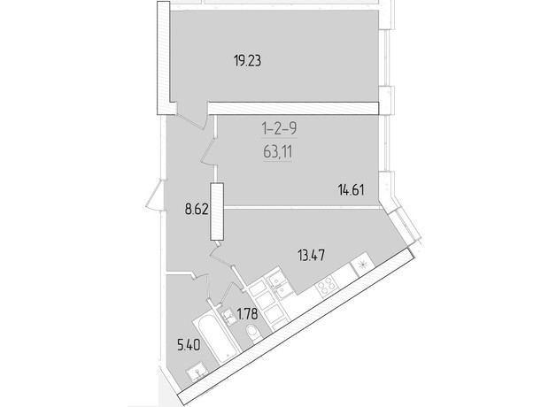 ЖК Kadorr City: планировка 2-комнатной квартиры 63.11 м²