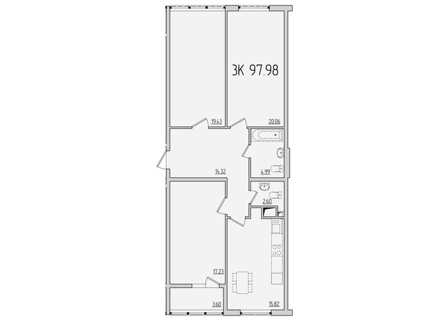 ЖК Сорок седьмая жемчужина: планировка 3-комнатной квартиры 97.6 м²