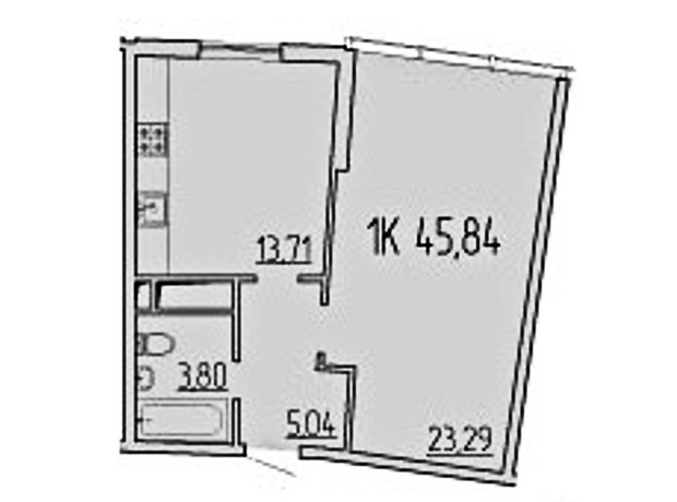 ЖК Сорок вторая жемчужина: планировка 1-комнатной квартиры 45.87 м²