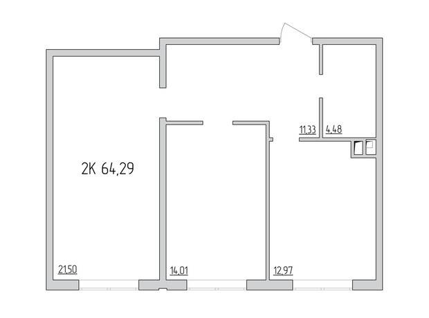 ЖК Сорок девятая жемчужина: планировка 2-комнатной квартиры 64.8 м²