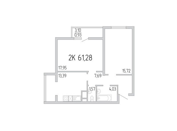 ЖК Пятьдесят седьмая жемчужина: планировка 2-комнатной квартиры 61 м²