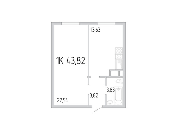 ЖК Пятьдесят седьмая жемчужина: планировка 1-комнатной квартиры 43 м²