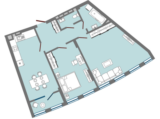 ЖК Greenville Park Lviv: планировка 2-комнатной квартиры 83.51 м²