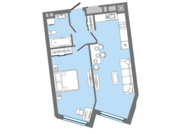 ЖК Greenville Park Lviv: планировка 1-комнатной квартиры 49.54 м²