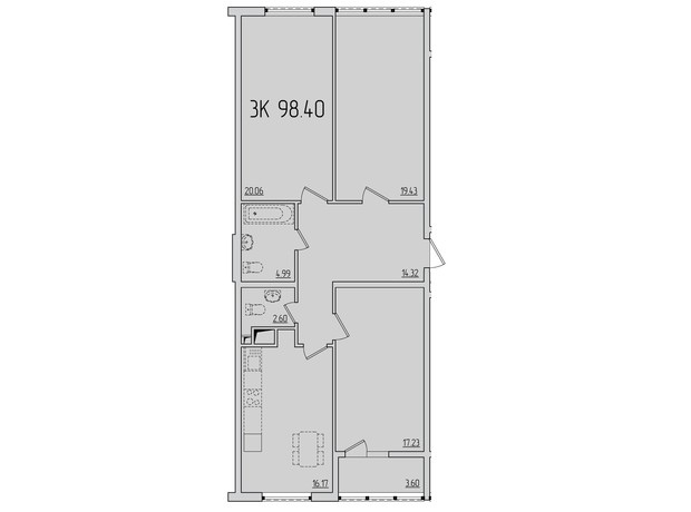 ЖК Сорок седьмая жемчужина: планировка 3-комнатной квартиры 97.5 м²