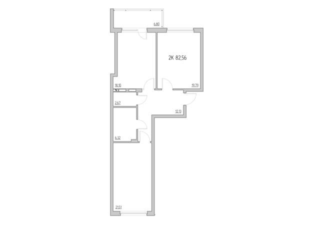 ЖК Пятьдесят вторая жемчужина: планировка 2-комнатной квартиры 82.2 м²