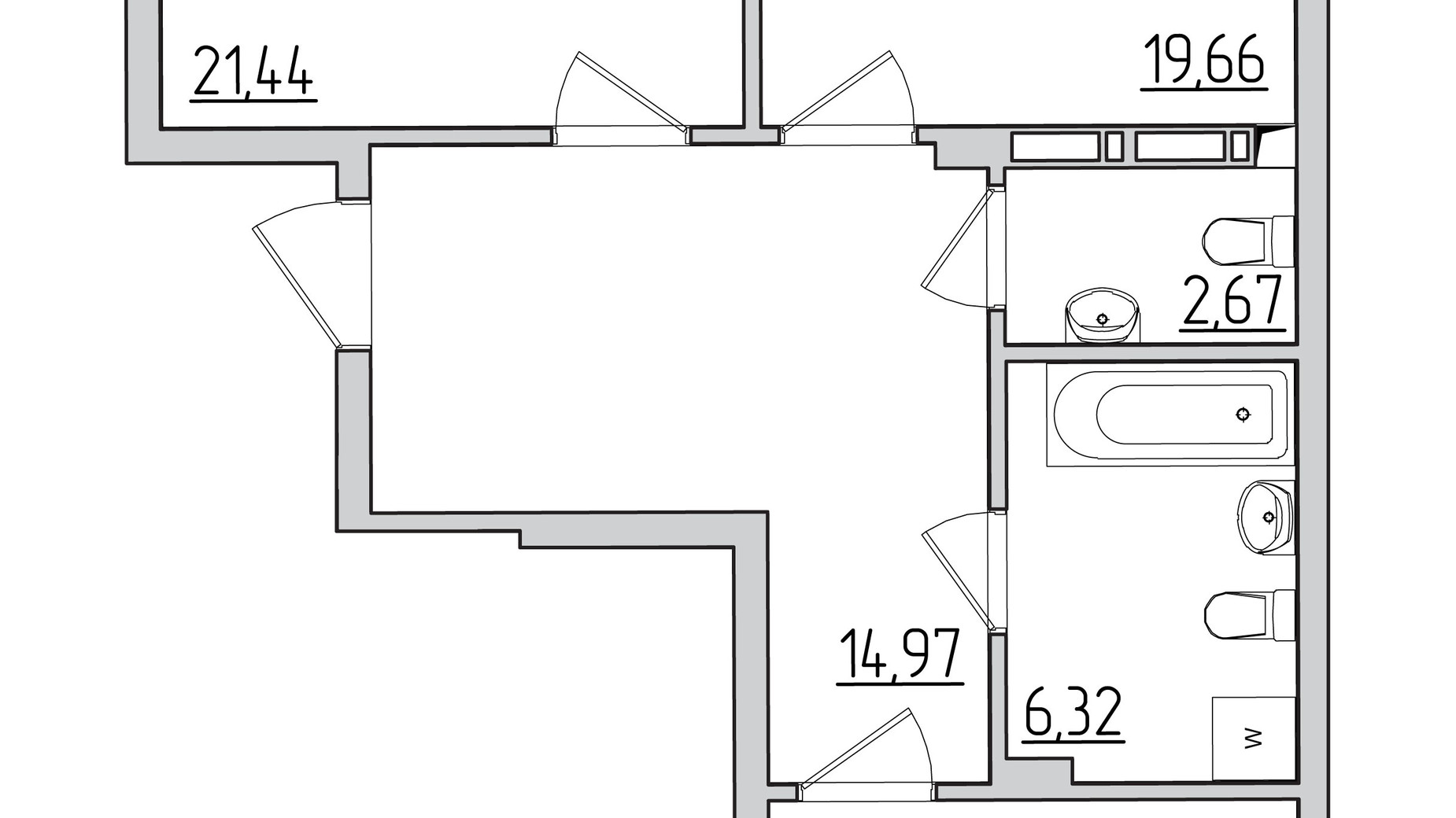 Планировка 2-комнатной квартиры в ЖК Пятьдесят вторая жемчужина 90.6 м², фото 433194