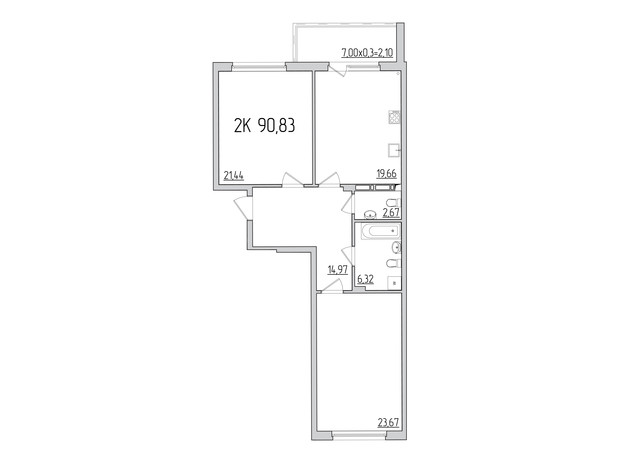 ЖК П'ятдесят друга перлина: планування 2-кімнатної квартири 90.6 м²