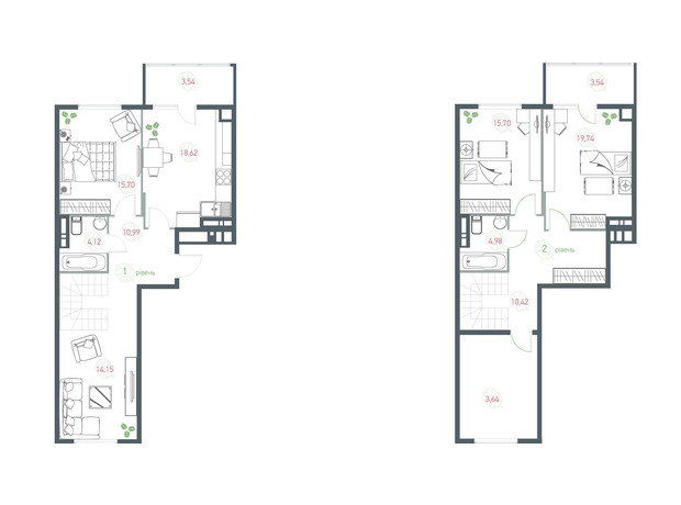 ЖК Озерний гай Гатне: планування 4-кімнатної квартири 127.64 м²