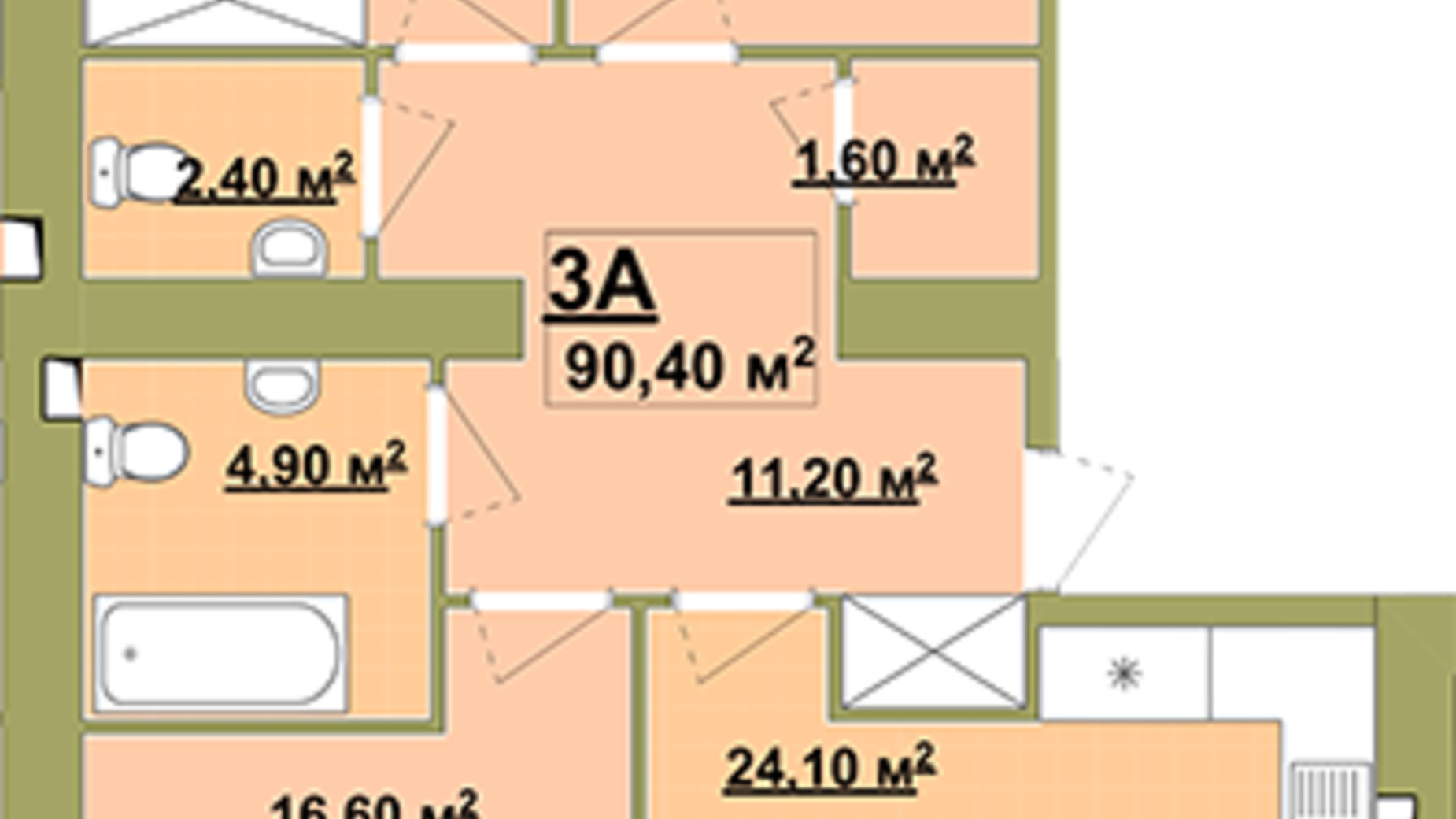 Планування 3-кімнатної квартири в Житловий район Княгинин 90.4 м², фото 433749