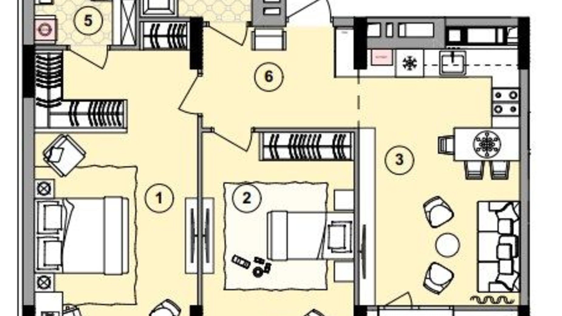 Планування 2-кімнатної квартири в ЖК Lucky Land 79.88 м², фото 434157