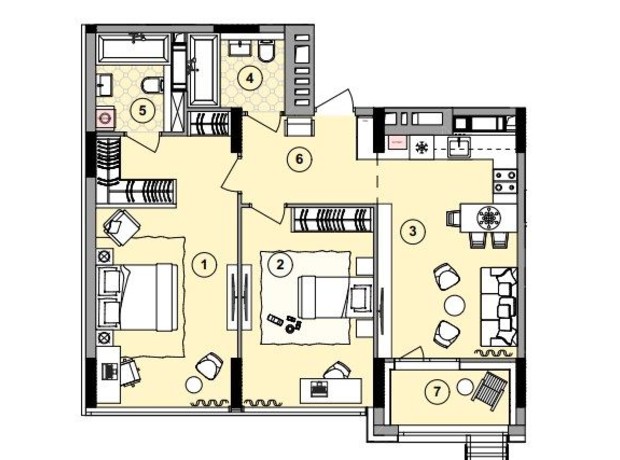 ЖК Lucky Land: планировка 2-комнатной квартиры 79.88 м²