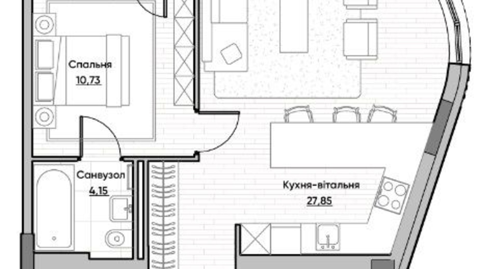 Планування 1-кімнатної квартири в ЖК Lucky Land 59.04 м², фото 434174