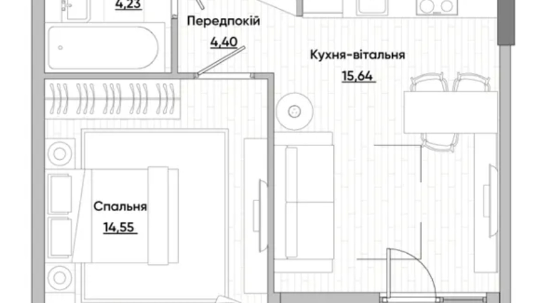 Планировка 1-комнатной квартиры в ЖК Lucky Land 42.21 м², фото 434175