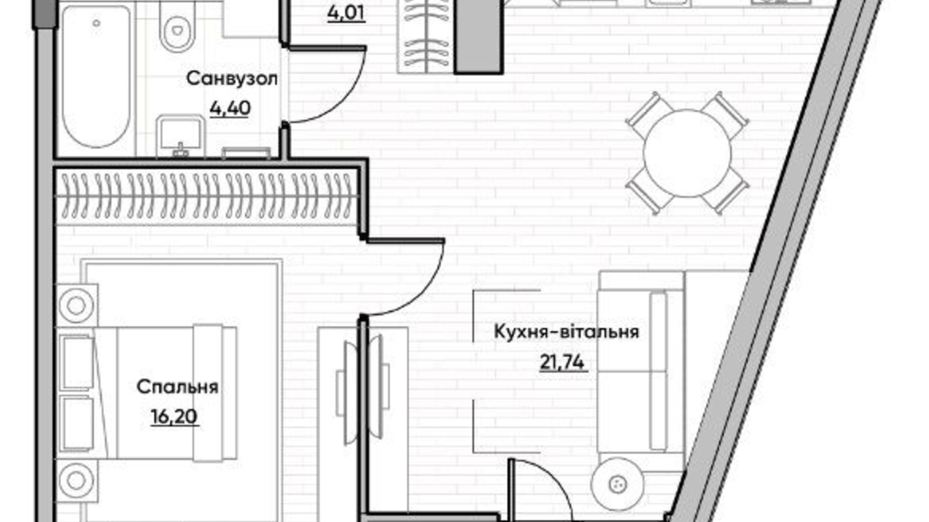 Планировка 1-комнатной квартиры в ЖК Lucky Land 42.1 м², фото 434177