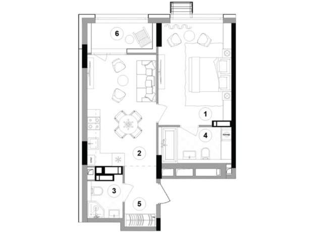 ЖК Lucky Land: планування 1-кімнатної квартири 45.94 м²