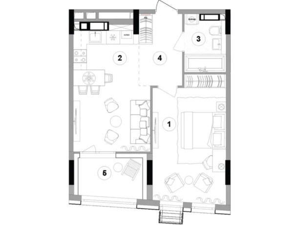 ЖК Lucky Land: планування 1-кімнатної квартири 49.84 м²