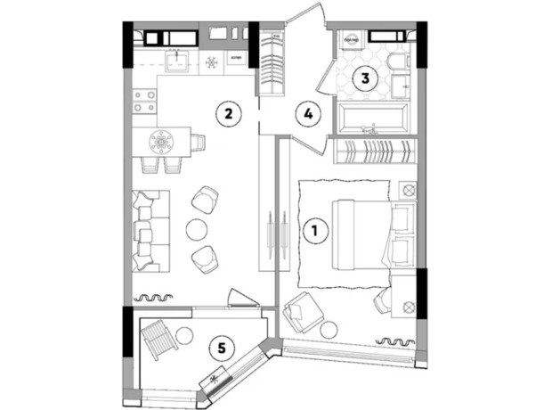 ЖК Lucky Land: планування 1-кімнатної квартири 48.9 м²