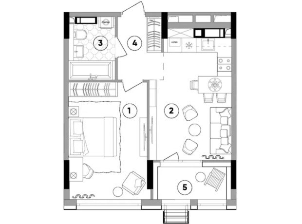 ЖК Lucky Land: планування 1-кімнатної квартири 46.51 м²