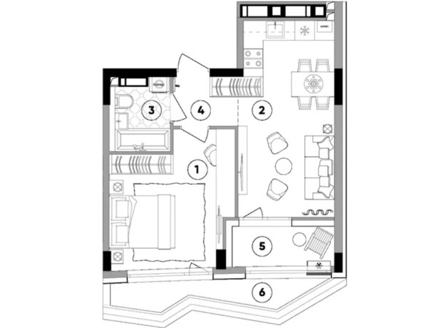 ЖК Lucky Land: планування 1-кімнатної квартири 44.06 м²