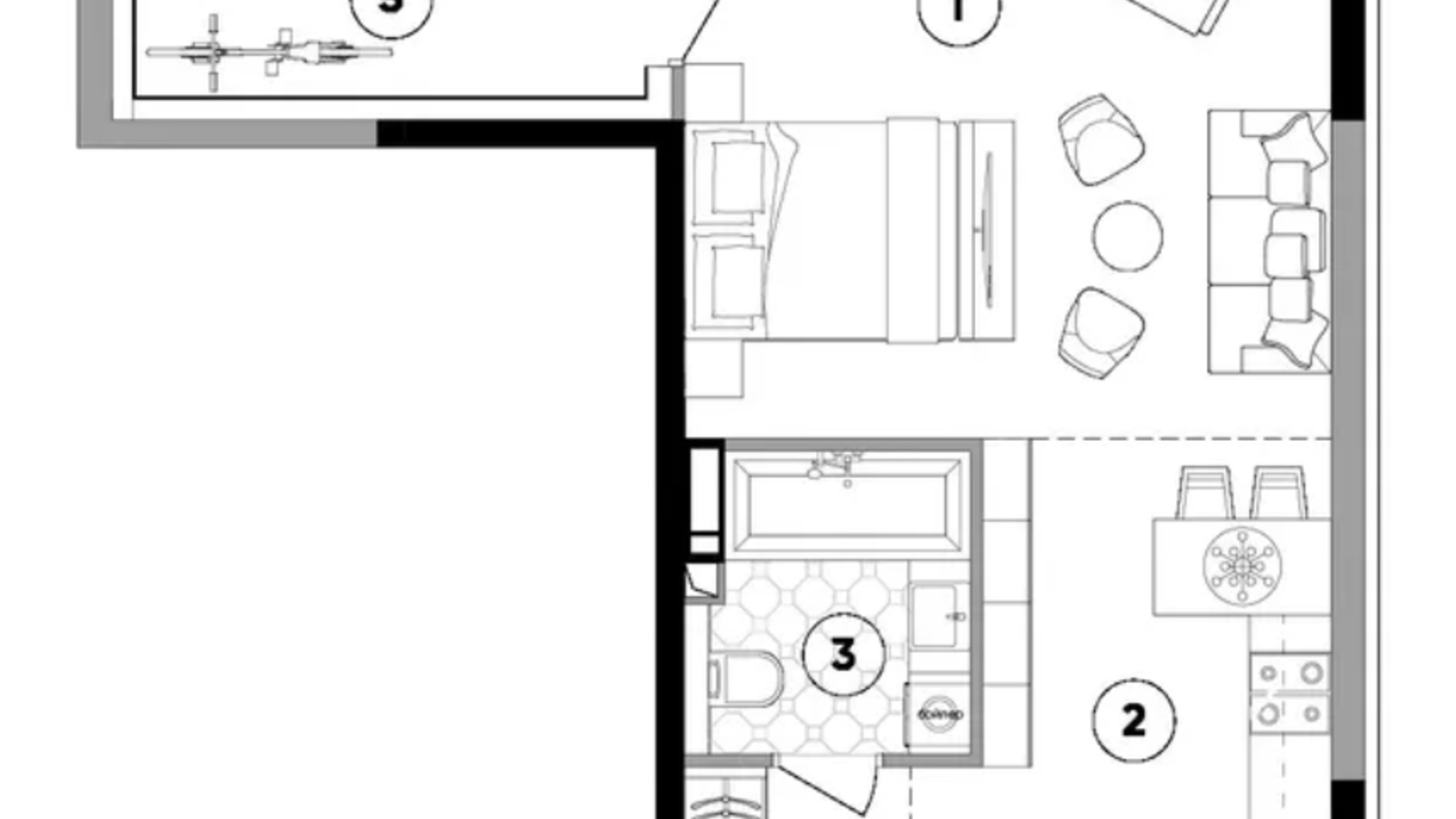 Планування 1-кімнатної квартири в ЖК Lucky Land 44.42 м², фото 434189