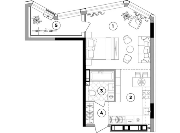 ЖК Lucky Land: планування 1-кімнатної квартири 44.42 м²