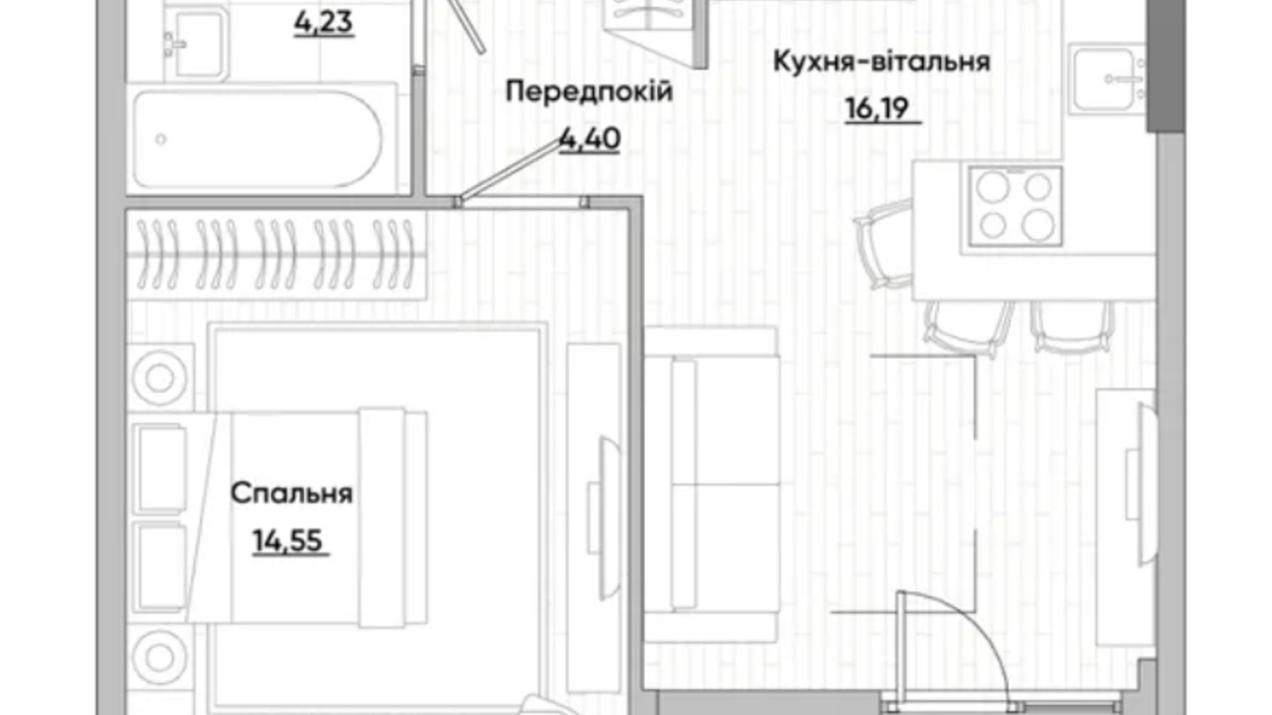 Планировка 1-комнатной квартиры в ЖК Lucky Land 43.48 м², фото 434192