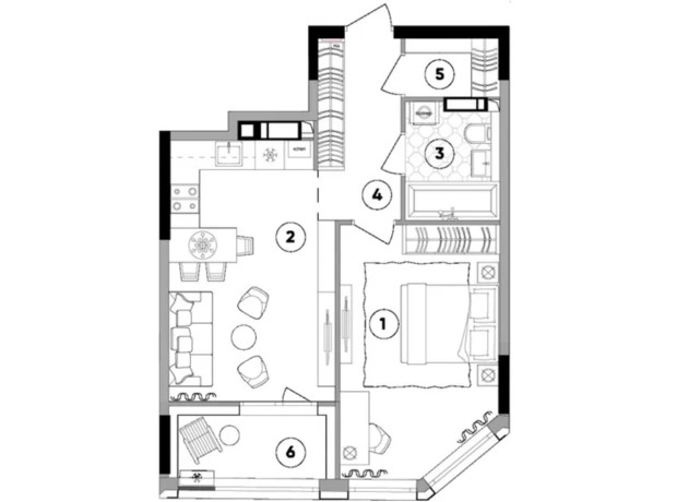 ЖК Lucky Land: планування 1-кімнатної квартири 52.79 м²