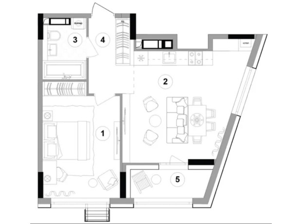 ЖК Lucky Land: планування 1-кімнатної квартири 51.2 м²