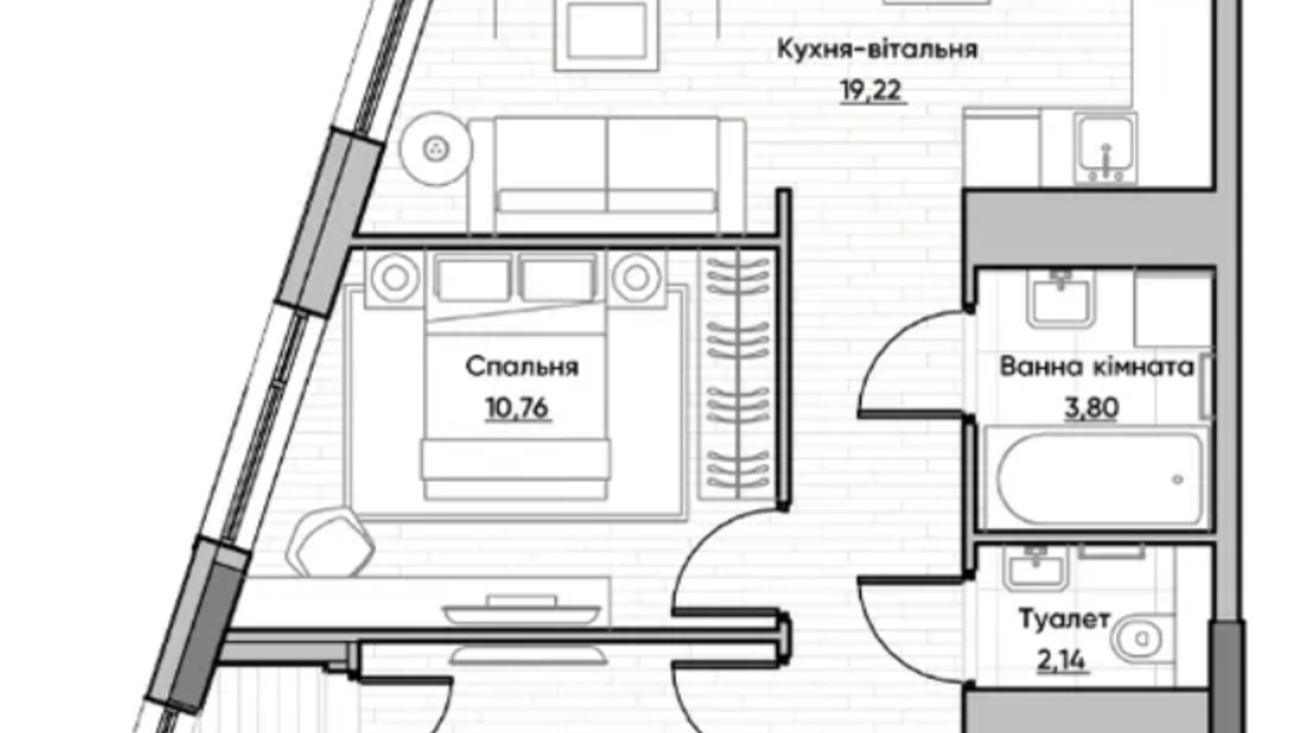 Планування 2-кімнатної квартири в ЖК Lucky Land 56.4 м², фото 434199