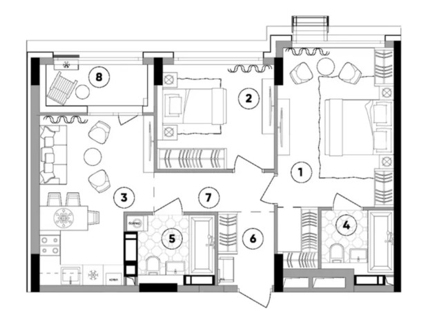 ЖК Lucky Land: планування 2-кімнатної квартири 61.76 м²