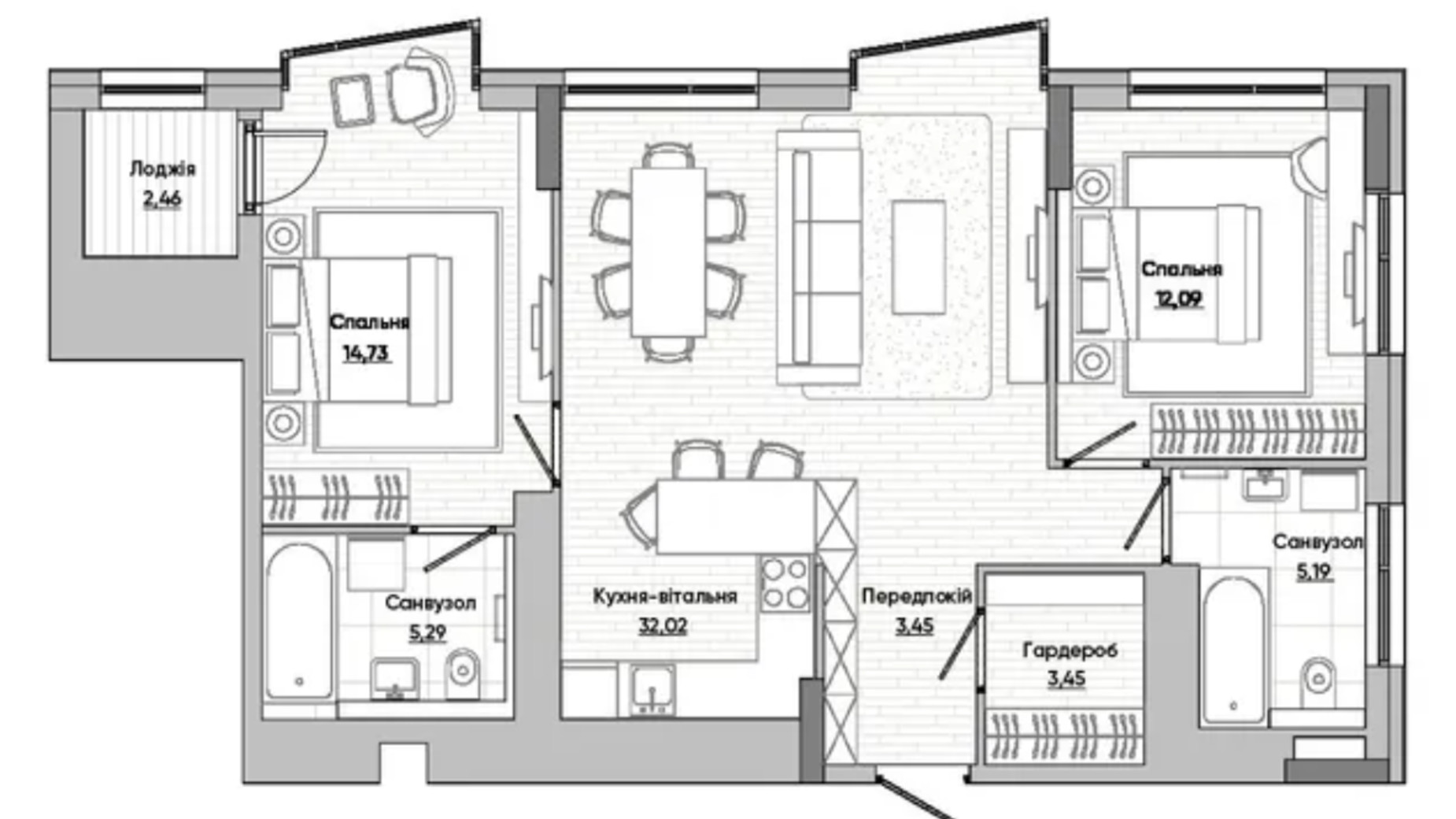 Планування 2-кімнатної квартири в ЖК Lucky Land 78.66 м², фото 434206