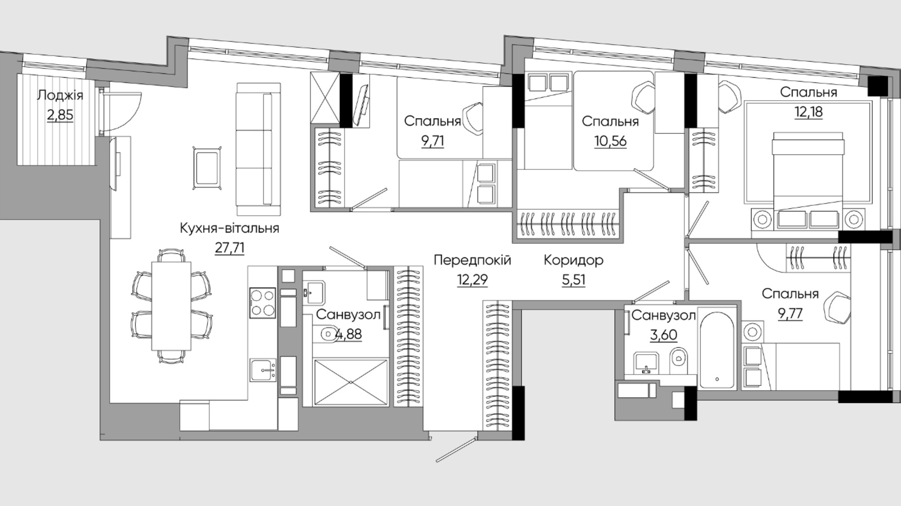 Планування 3-кімнатної квартири в ЖК Lucky Land 98.49 м², фото 434210