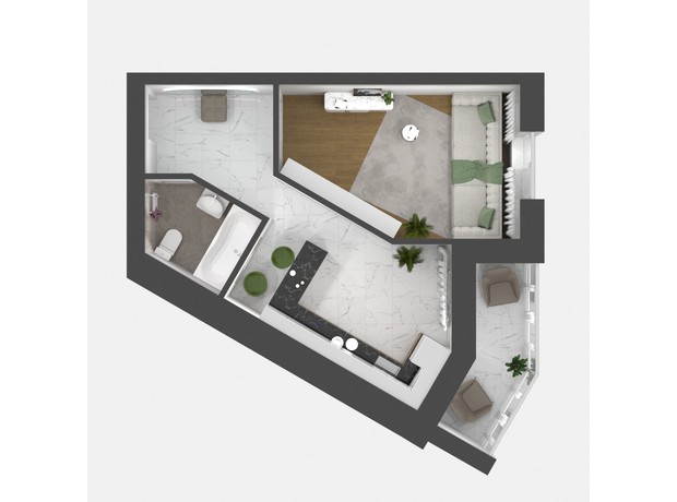 ЖК Grand Липини: планування 1-кімнатної квартири 43.2 м²