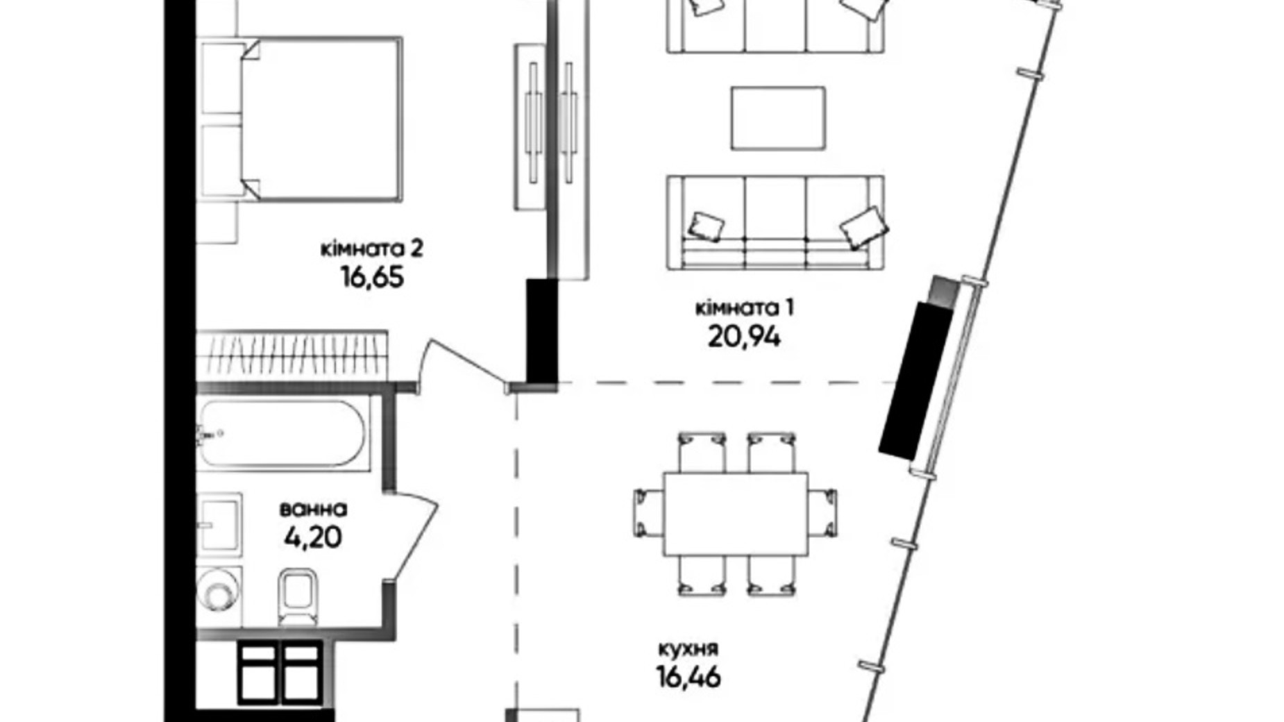 Планування 2-кімнатної квартири в ЖК Метрополіс 77.52 м², фото 434531