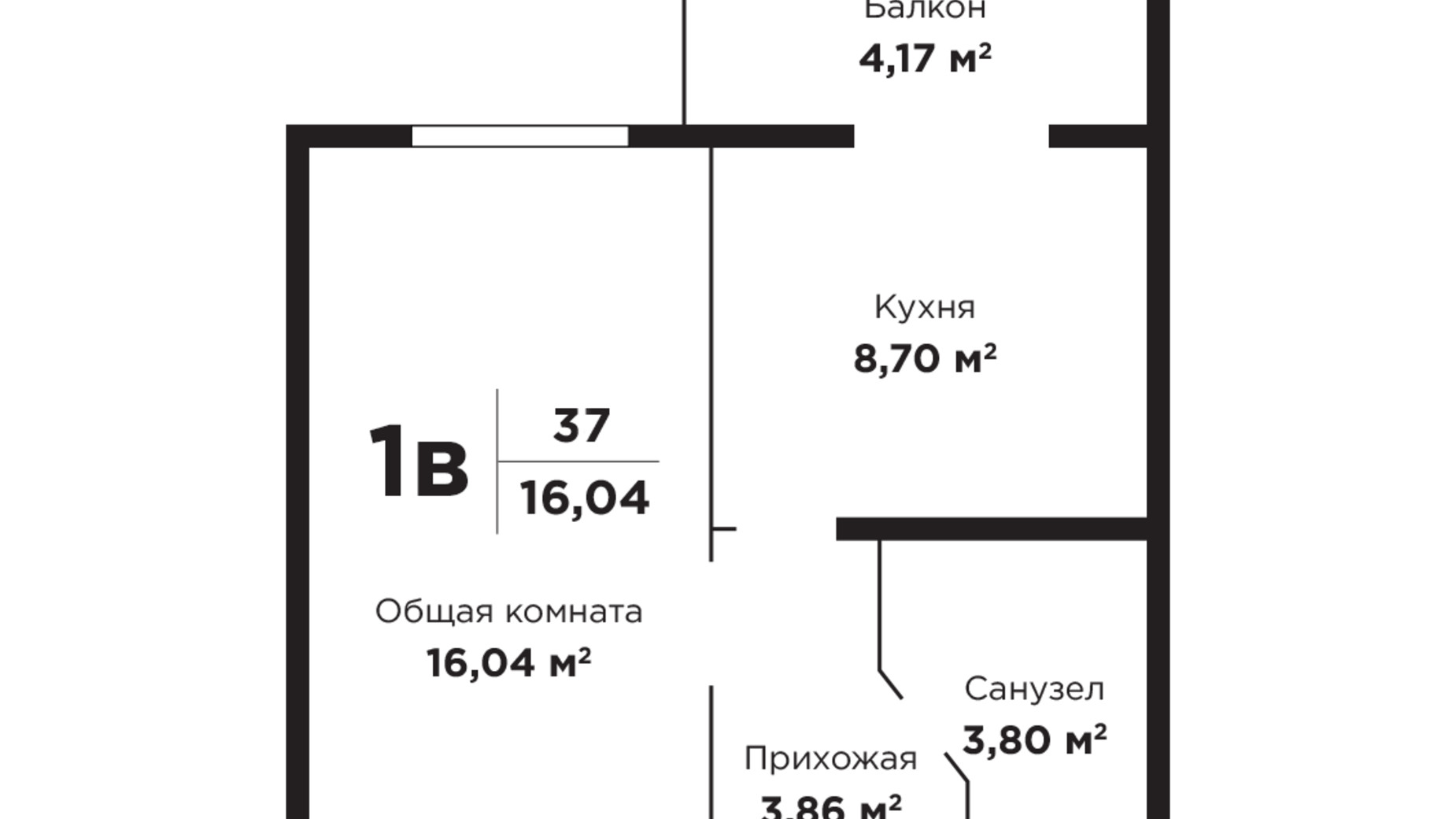 Планування 1-кімнатної квартири в ЖК Позитив 34.2 м², фото 434532