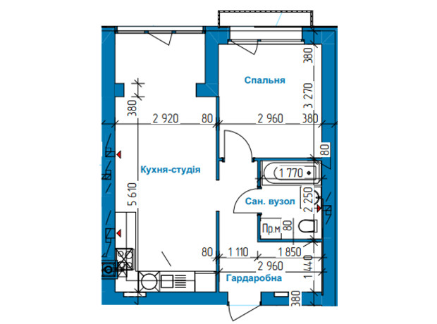 ЖК в Лісовій Бучі: планування 1-кімнатної квартири 52.03 м²