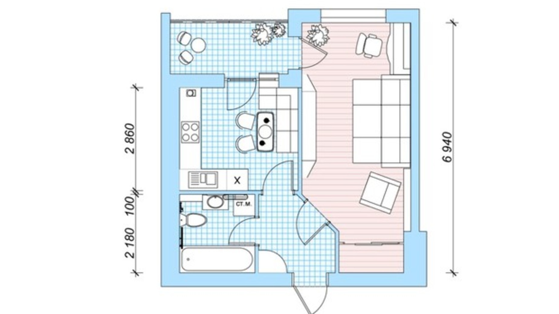 Планування 1-кімнатної квартири в ЖК Сімейне Містечко 38 м², фото 435238